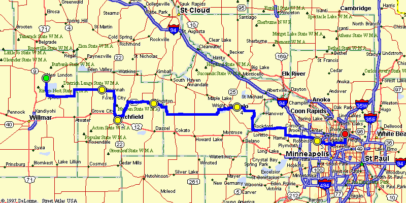 Route from New London to New Brighton, Minnesota